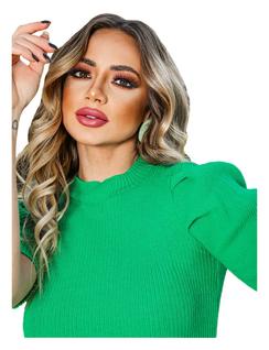 Blusa Tricot Cropped Feminino Manga Curta Bufante Verão
