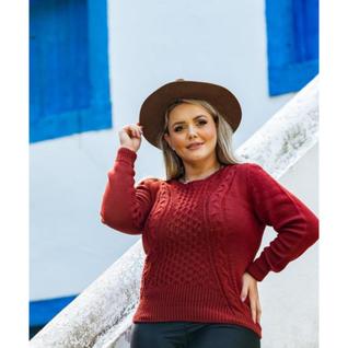 Blusa Tricot Tranças Elegante Confortável Tamanho G Tricô