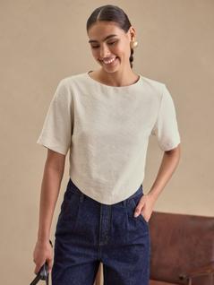 Blusa Via Lessa Savona Barra Geométrica em Viscose Creme