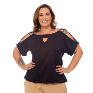 Blusas Elegantes Plus Size Feminina Social Com Argolas e Ombros Abertos