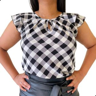 Blusinha Feminina Social Crepe Estampa Xadrez