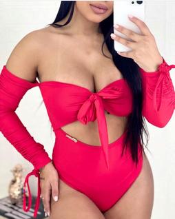 Body em poliamida com bojo e manga comprida cor vermelho otimo  caimento veste ate 42