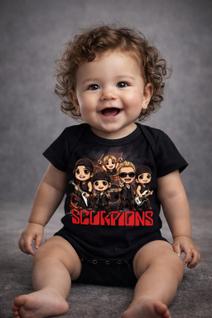 Body Infantil Rock Banda Scorpions  Roupa de Bebê Estilosa Unissex Poliéster Confortável