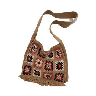 Bolsa De Crochê Granny Square Colorida Em Bege E Azul, Estilo Boho Chic, Vintage, Hippie,