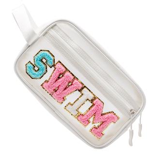 Bolsa de maquiagem COSHAYSOO Clear SWIM com adesivo feminino Preppy Letter Patch