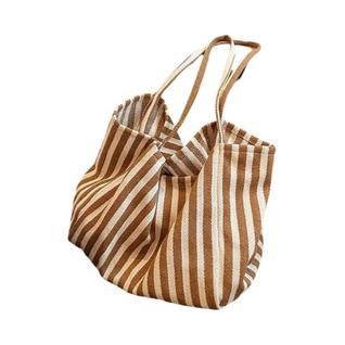Bolsa Tote De Lona Listrada De Grande Capacidade Para Mulheres, Bolsa De Ombro Fashion Par