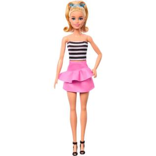 Boneca Barbie Fashionista 213 Loira Blusa Listrada com Saia Rosa HRH11 - Mattel (41180)