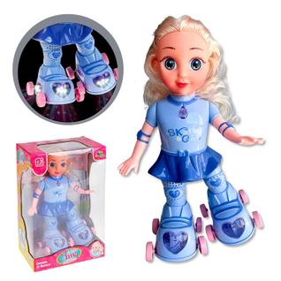Boneca Patinadora Anda Canta Dança Com Luzes E Som Infantil Giratória Brinquedo Para Menin
