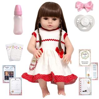 Boneca Reborn Adora Cabelo Longo Vestido Vermelho Acessórios
