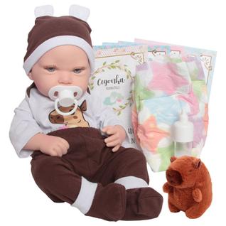 Boneca Reborn Careca Roupinha Capivara Silicone Pode Banho