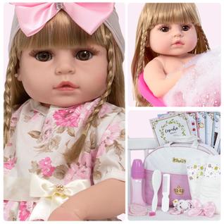Boneca Reborn Gatinha Recém Nascida Cabelo Loiro 20 Itens