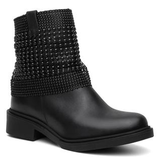 Bota Feminina Cano Curto Couro Salto Baixo Malha Metal