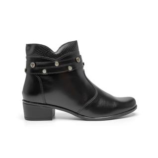 Bota Feminina Preta Couro Ankle Boot Casual Confortável Botinha Cano Curto Moderna e Versá