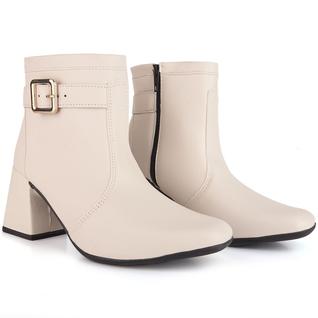 Bota Feminina Salto Bloco Grosso 7cm Cano Curto Zíper Moda Casual Inverno Elegante Antider