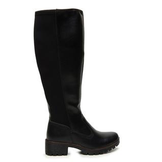 Bota Over The Knee Montaria Preta Feminina Tratorada Cano Alto Couro Lançamento Inverno