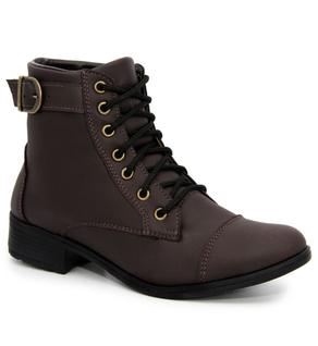 Botas Coturno Feminina Cano Curto Salto Baixo De Fivela Cafe