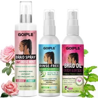 Braid Spray de menta rosa para cabelos, dreadlocks e mechas  Shampoo trançado sem água par