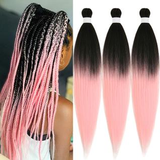 Braiding Hair Ai Yuchen pré-esticado, 26 cm, rosa, ombre, pacote com 3