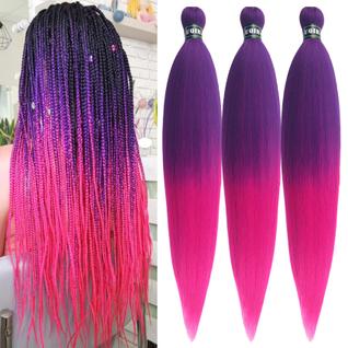 Braiding Hair Wuqibawu, ombre pré-esticado, roxo, rosa, 26 polegadas