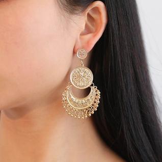 Brinco Dourado Feminino Antialérgico Sol E Lua Lótus Mandala - Prateado