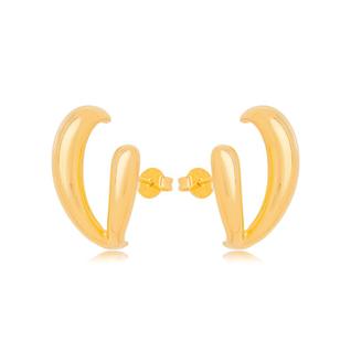Brinco ear hook duplo banhado a ouro 18k