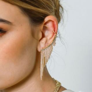 Brinco franja com piercing fake