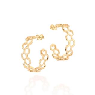 Brinco rommanel meia argola colmeia banhado a ouro 18k