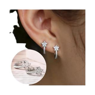 Brincos De Argola Prateados Com Estrela CZ Para Mulheres E Meninas, Joias Simples E Elegan