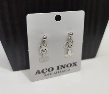 Brincos Pequenos em Formato de Gato Estilo Minimalista em Aço Inox