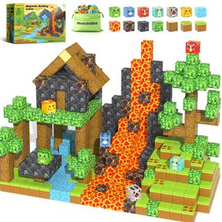 Brinquedos Magnetic Blocks, conjunto Build Mine Magnet World Dinosaurs, construção de azul