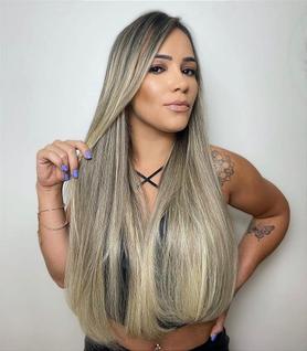 Cabelo Brasileiro do Sul Mesclado Raiz Esfumada Liso 100G - Alta Qualidade