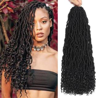 Cabelo de crochê Faux Locs Aayubb de 18 polegadas com pontas encaracoladas, 7 pacotes