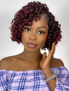 Cabelo de crochê MYQUEEN Red Burgundy Short Curly 20cm 7x8in