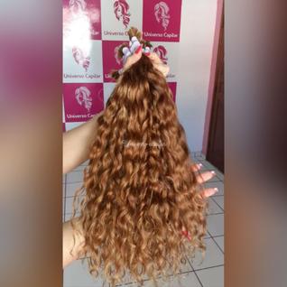 Cabelo humano cacheado loiro mel 65cm 50g