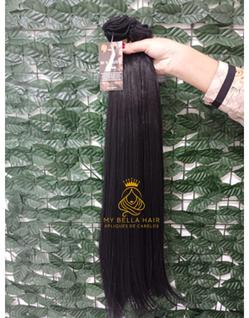Cabelo Liso Semi Humano 50cm Preto Fibra Russa na Tela Europeu