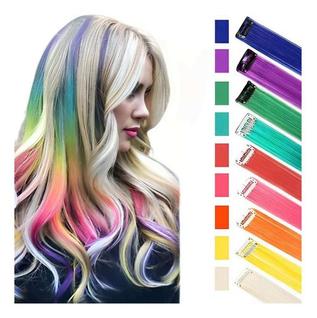 Cabelo Mechas Colorida Aplique Tic Tac 70cm Fibra Japonesa