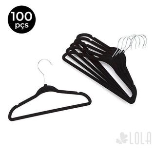 Cabide de Veludo Infantil 30cm Preto - 100 pecas