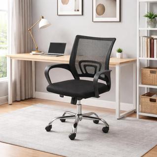 Cadeira Escritório Ergonômica Encosto Tela Giratória Preta