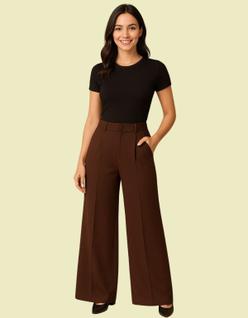 Calça Alfaiataria Feminina Pantalona Flare Wide Leg Social Cintura Alta