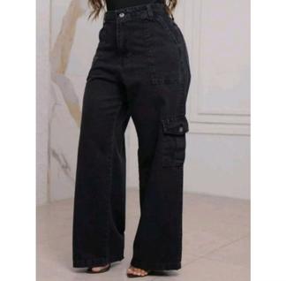 Calça Cargo Feminina  Estilo Street, Cintura Alta e Bolsos Laterais