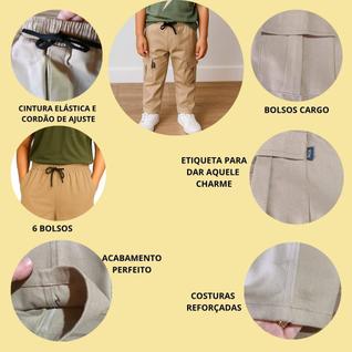 Calça Cargo Masculina Sarja Juvenil Streetwear Bege Tendência 2025 Estilosa