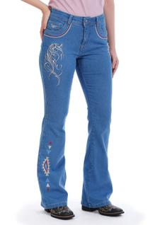 Calça Country Feminina Jeans PLUS SIZE Flare Bordado Horse - Rodeo Farm