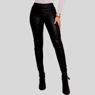 Calça Couro Jogger Feminina Cintura Alta Estilosa Preta