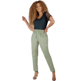 Calça Cropped Feminina Sarja Cintura Alta Clochard com Bolso