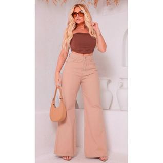 Calça de Sarja Feminina Wide Leg Pantacourt Premium com a Cintura Alta l Tecido Reforçado 