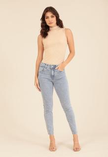 Calça Em Jeans Skinny Com Lycra Azul Claro 46