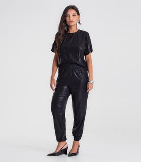 Calça Feminina Aladim em Malha Plissada Dianna Preto