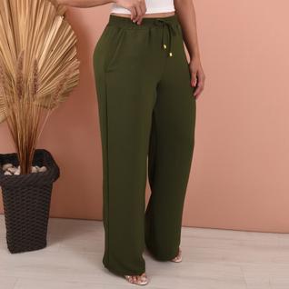 Calça Feminina Alfaiataria Estilo Pantalona Básica Com Bolso