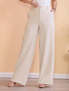 Calça Feminina Alfaiataria Pantalona Com Cinto Elegante