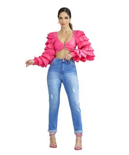 Calça Feminina Biotipo Jeans Com Barra e Destroyed